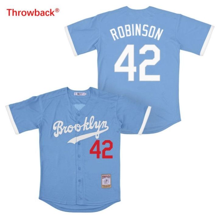 Custom Men Los Angeles Dodgers 42 Robinson Light Blue Throwback MLB Jerseys